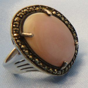 Sterling Silver Ring hematite and marber pearl vintage 7